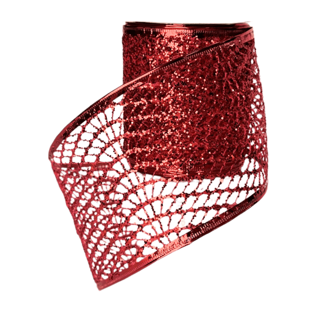 LISTON MALLA ESCARCHA 10CM 9M ROJO