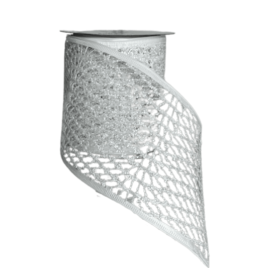 (TCH01851W) Liston malla escarcha blanco 10cm x 9m