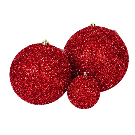Esfera navideña tinsel rojo, 20 cm y 25 cm