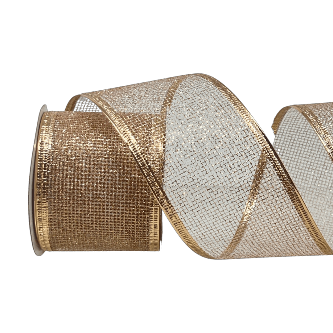 (Tch01600LC ) Liston navideño Malla Escarchada champagne 6Cm 9M