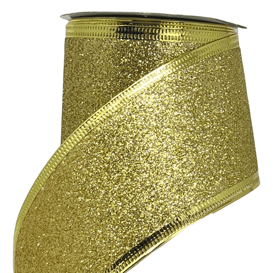(Tch01604G) Liston navideño Escarchado  6Cm 9M oro