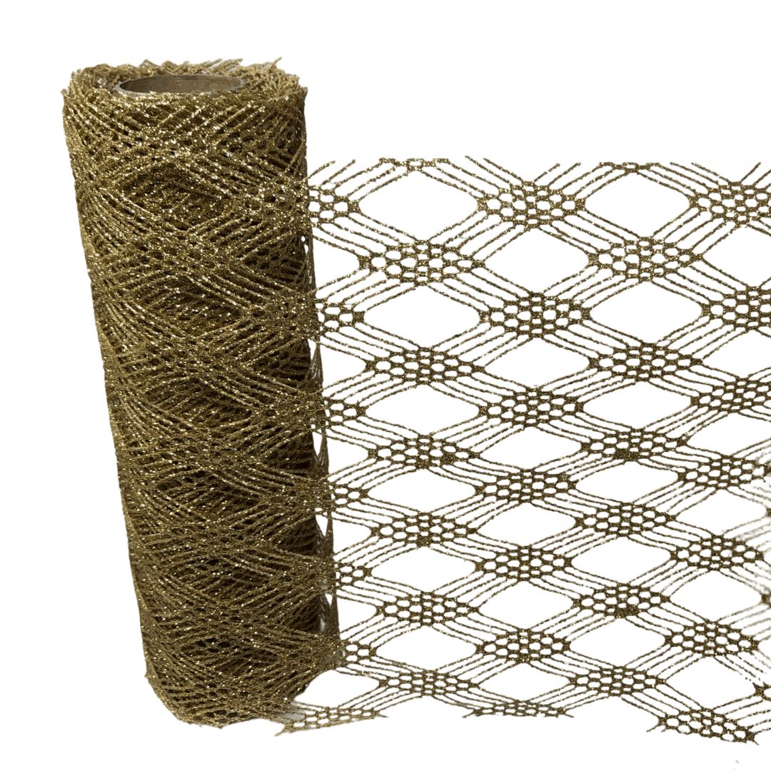 (YW0737-009G) Mallas forma rombo color oro de 15/24 cm x 5.5 m