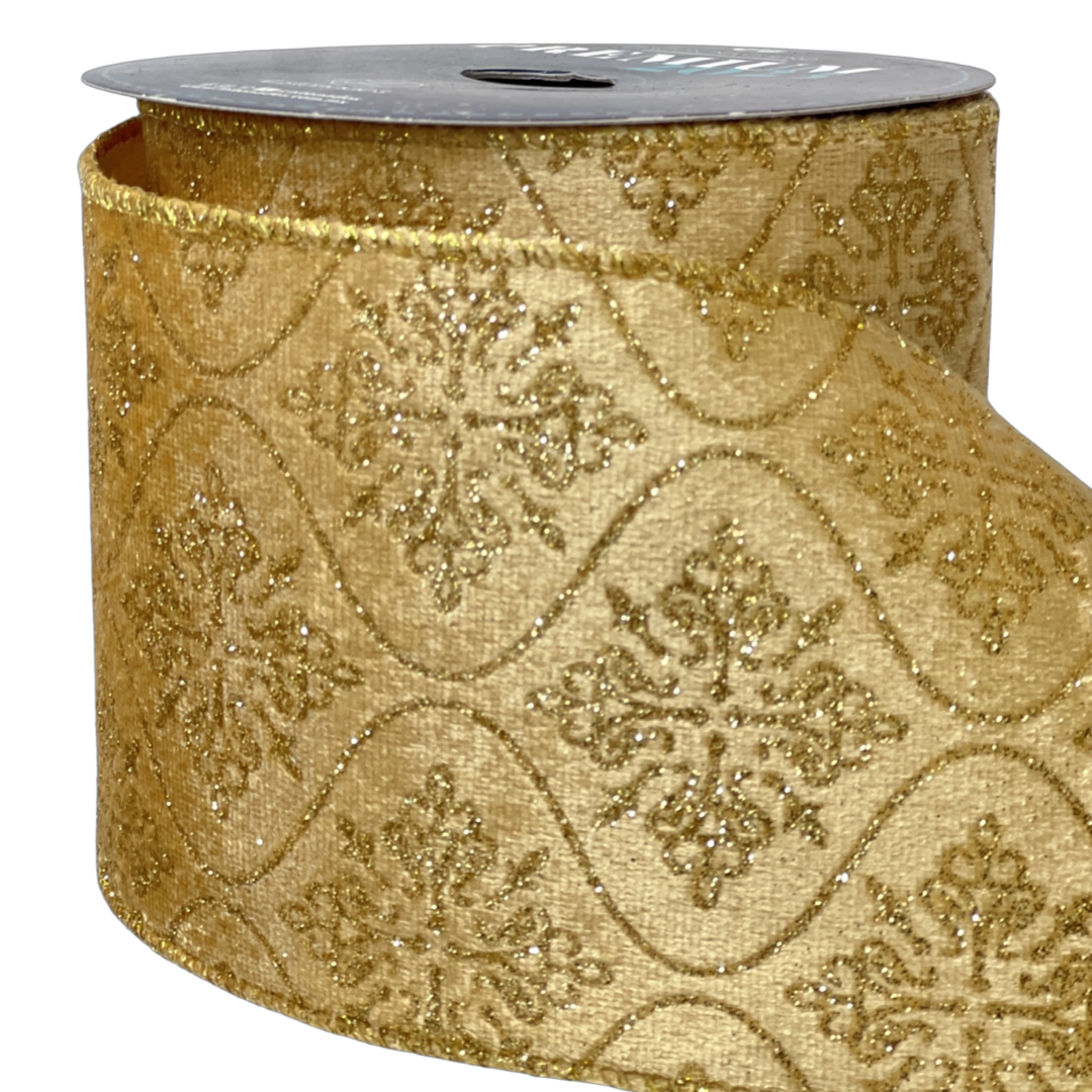 (2331) Liston Navideño terciopelo decorado 10CM 9M oro