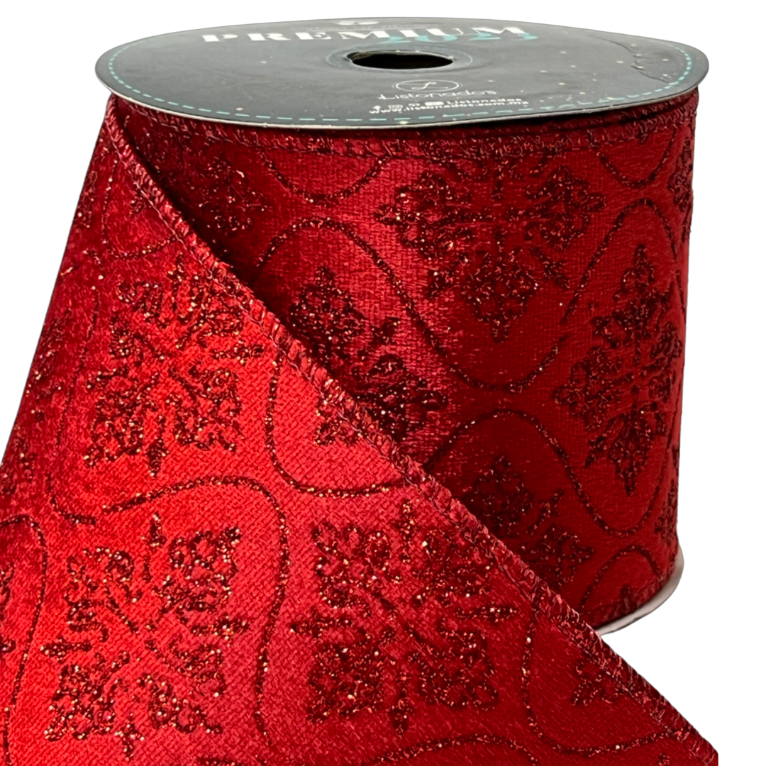 2331) Liston Navideño terciopelo decorado 10CM 9M Rojo – Mercería