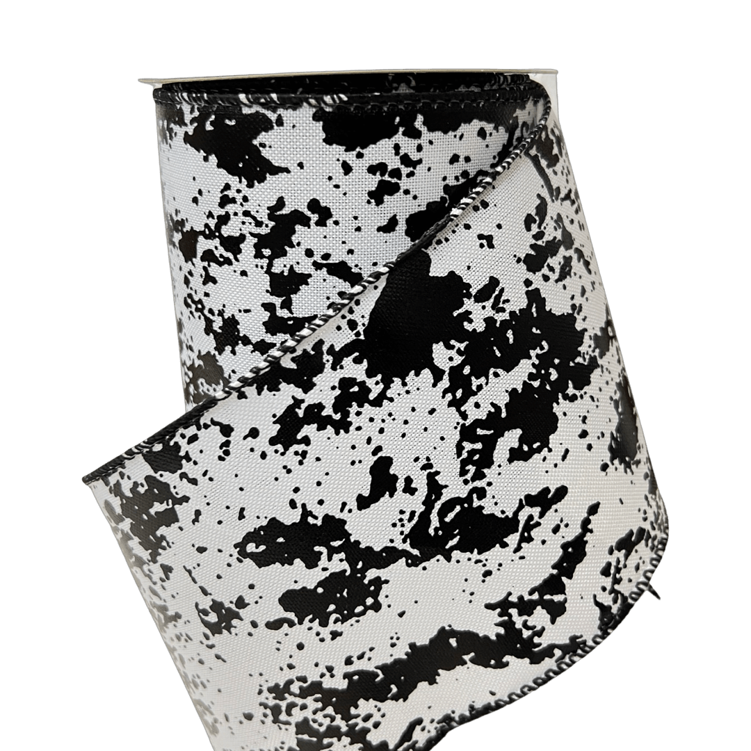 (2324) Liston navideño ancho 10cm 9m blanco con foil negro