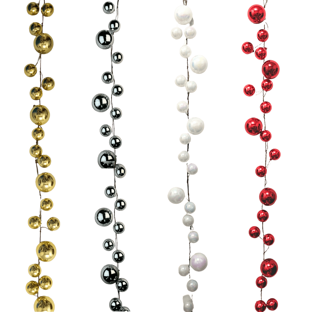 Guirnalda metalica esferas 110 cm oro/plata/blanco/rojo