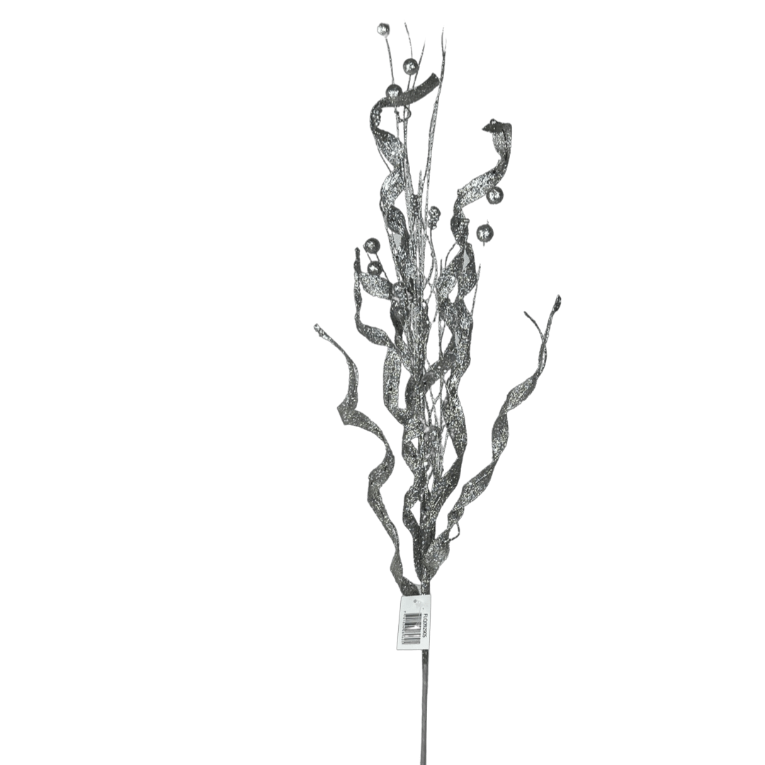 (Flq09290S) Follaje Escarchado Curly 80Cm Plata