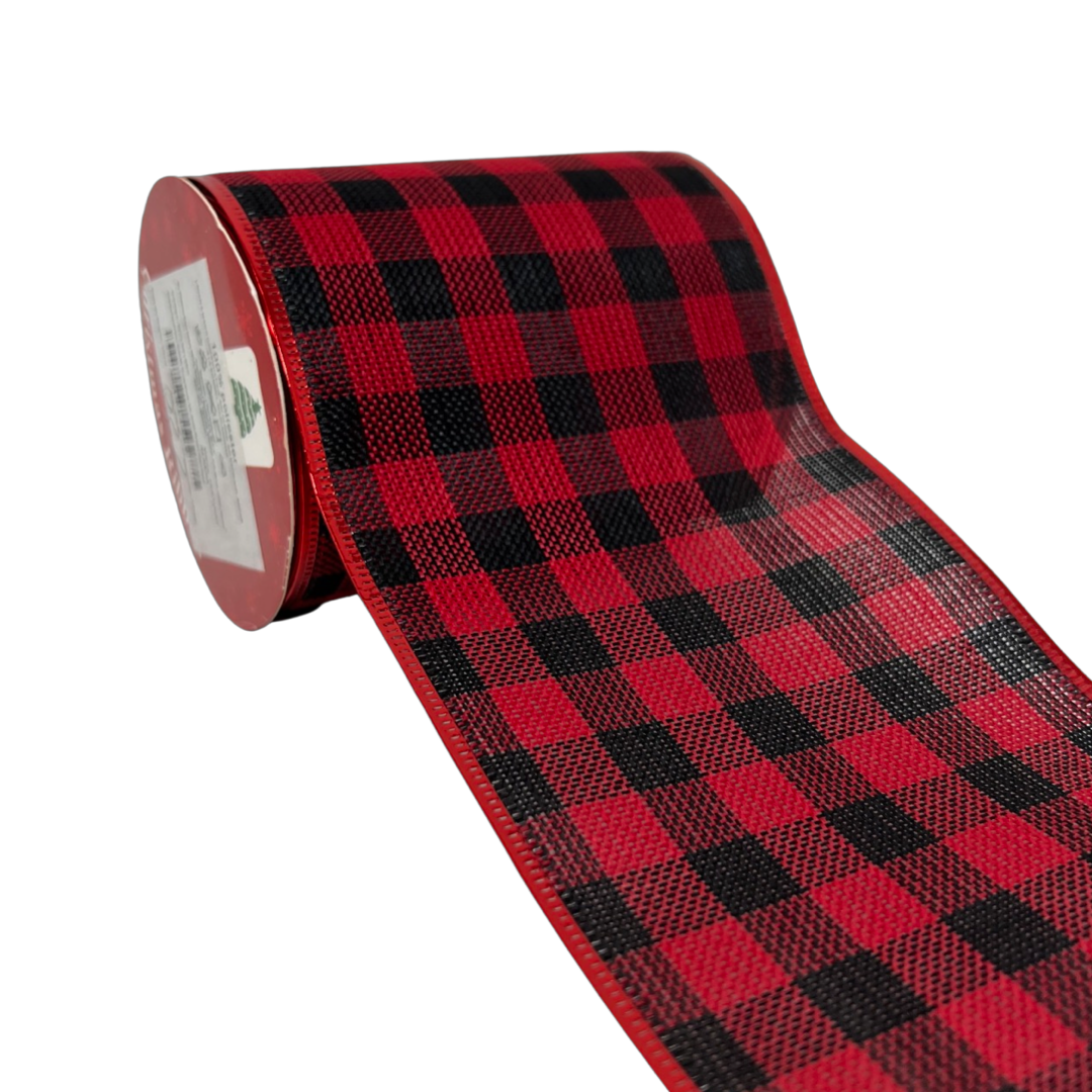 (Mcl0213Rd) Liston Navideño Cuadros 10.2Cm Rojo / Negro