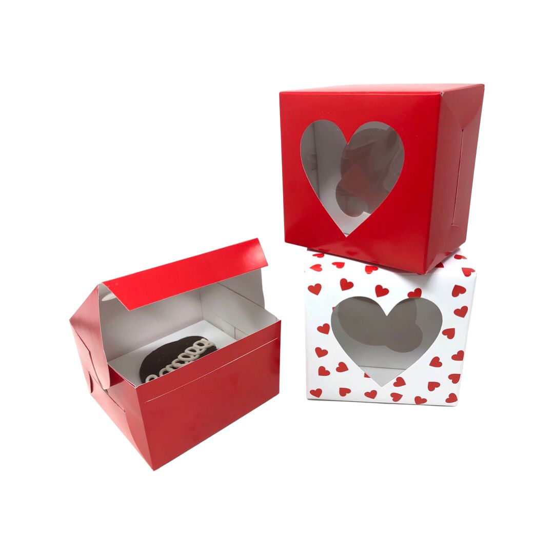 27647) Caja de cartón corazon con ventana para cupcake 11.5x11.5x7cm –  Mercería El Gato