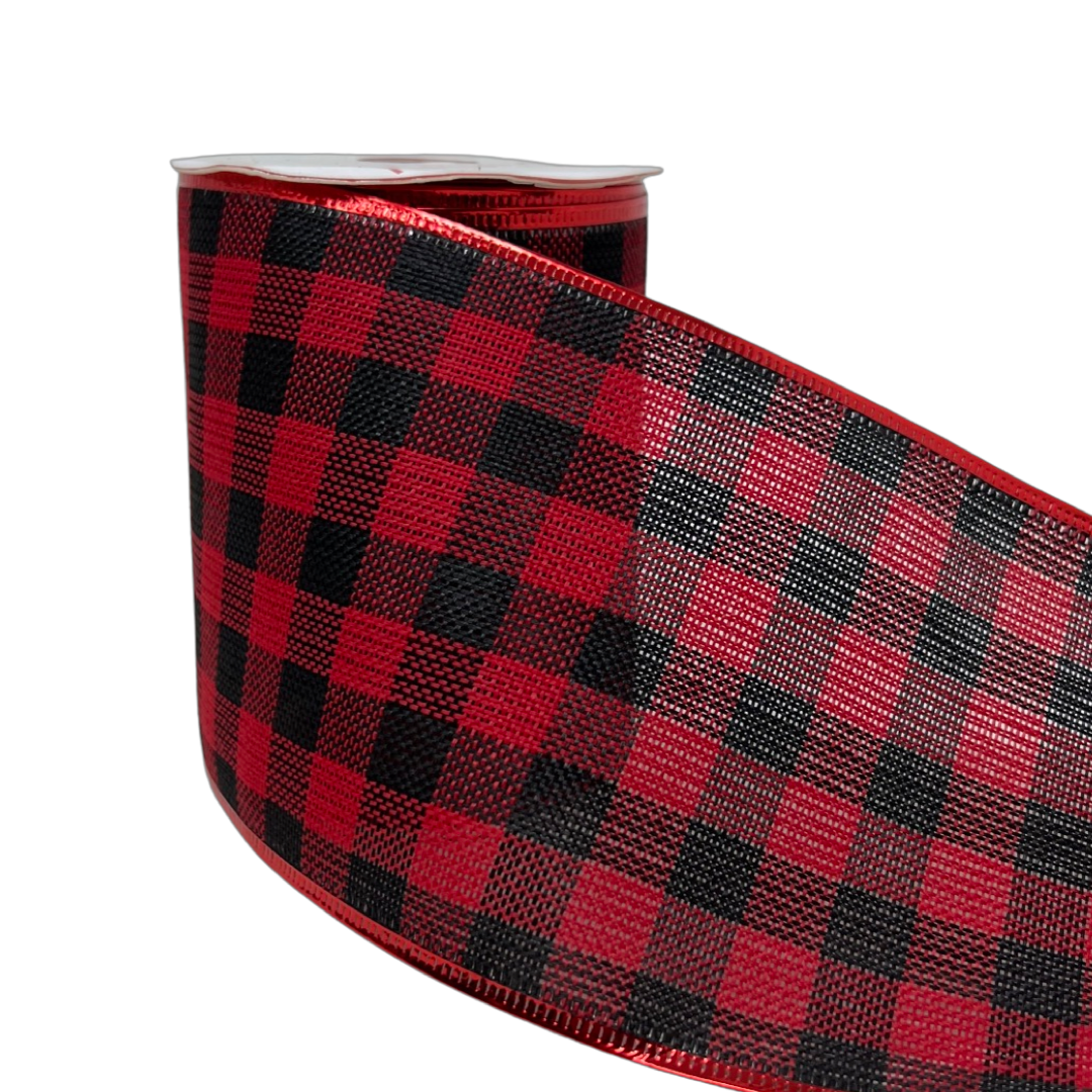 (Mcl0213Rd) Liston Navideño Cuadros 10.2Cm Rojo / Negro