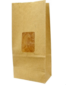 (26595) Bolsa de papel/plástico natural c/ventana 20x9x6cm 12pz