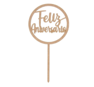 (894) Pick circular feliz aniversario 23.5x12cm