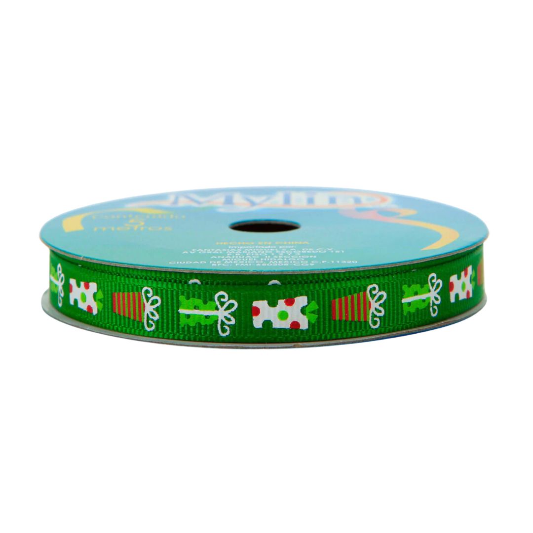 (10629) Listones navideños de 5 m x 1 cm color verde