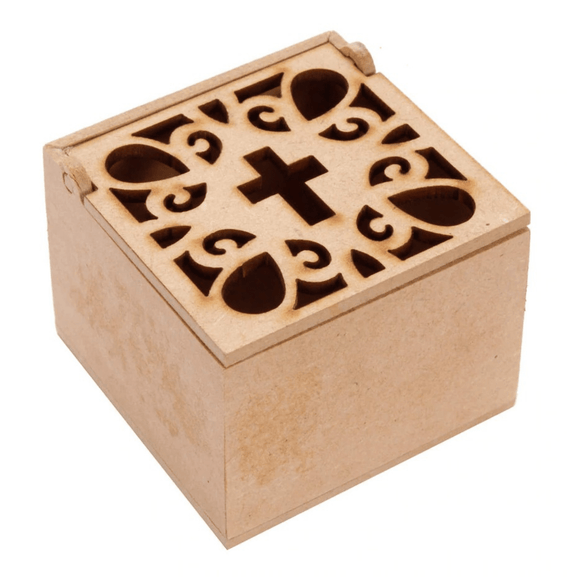 (27748) Cajita de madera con cruz, 4.5 x 6 x 6 cm