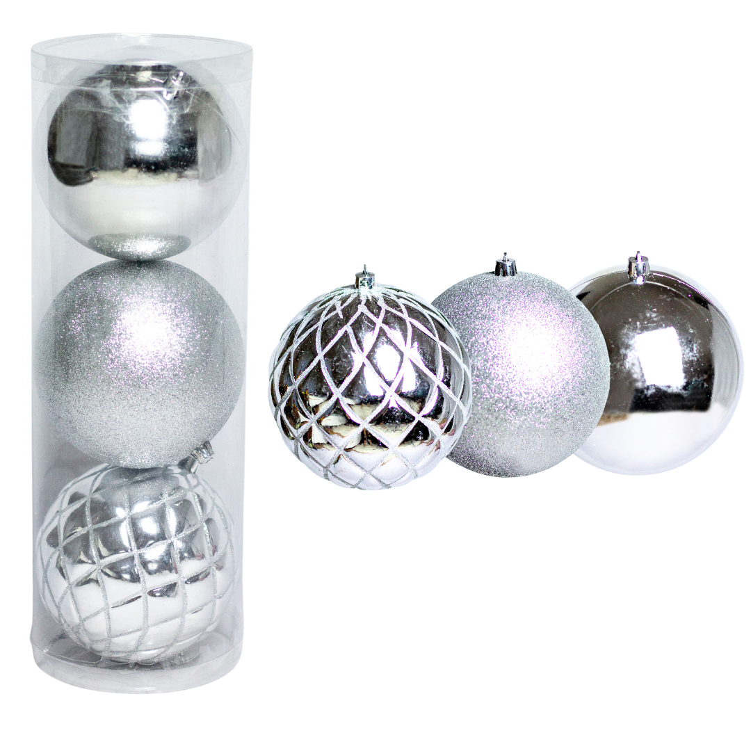 27848 (Bhk00225S(S)) Esferas Navideñas De 12Cm C/3Pcs Plata