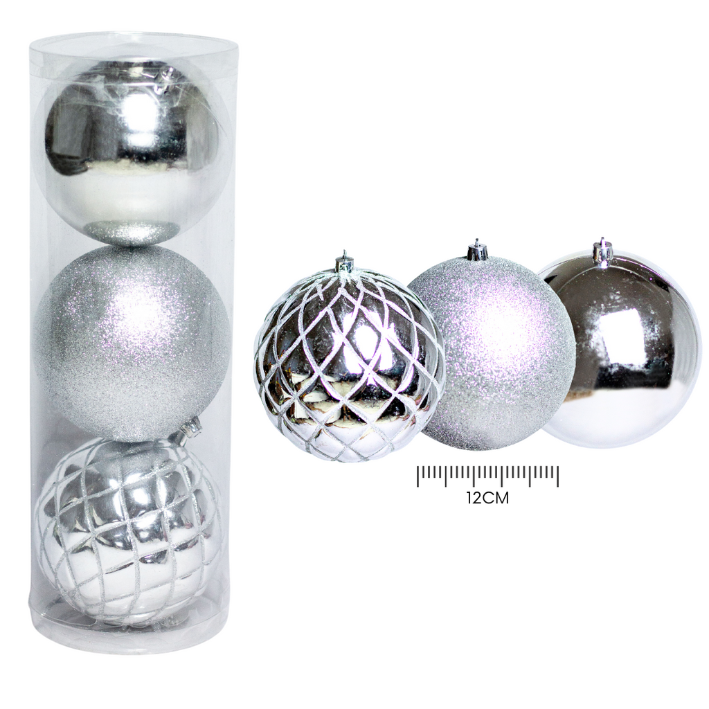 27848 (Bhk00225S(S)) Esferas Navideñas De 12Cm C/3Pcs Plata