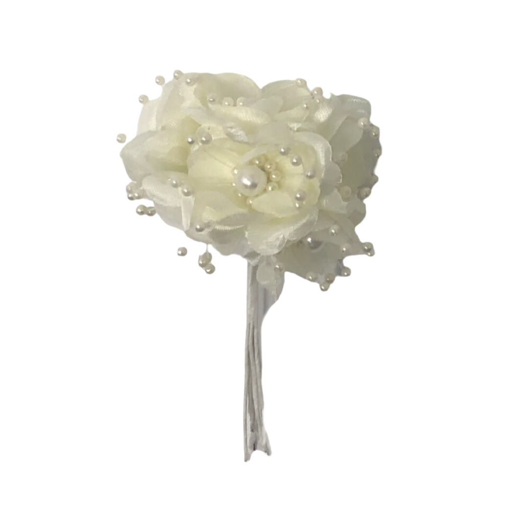 (FLO0001HS) Flor con perlas 6 pz Ivory