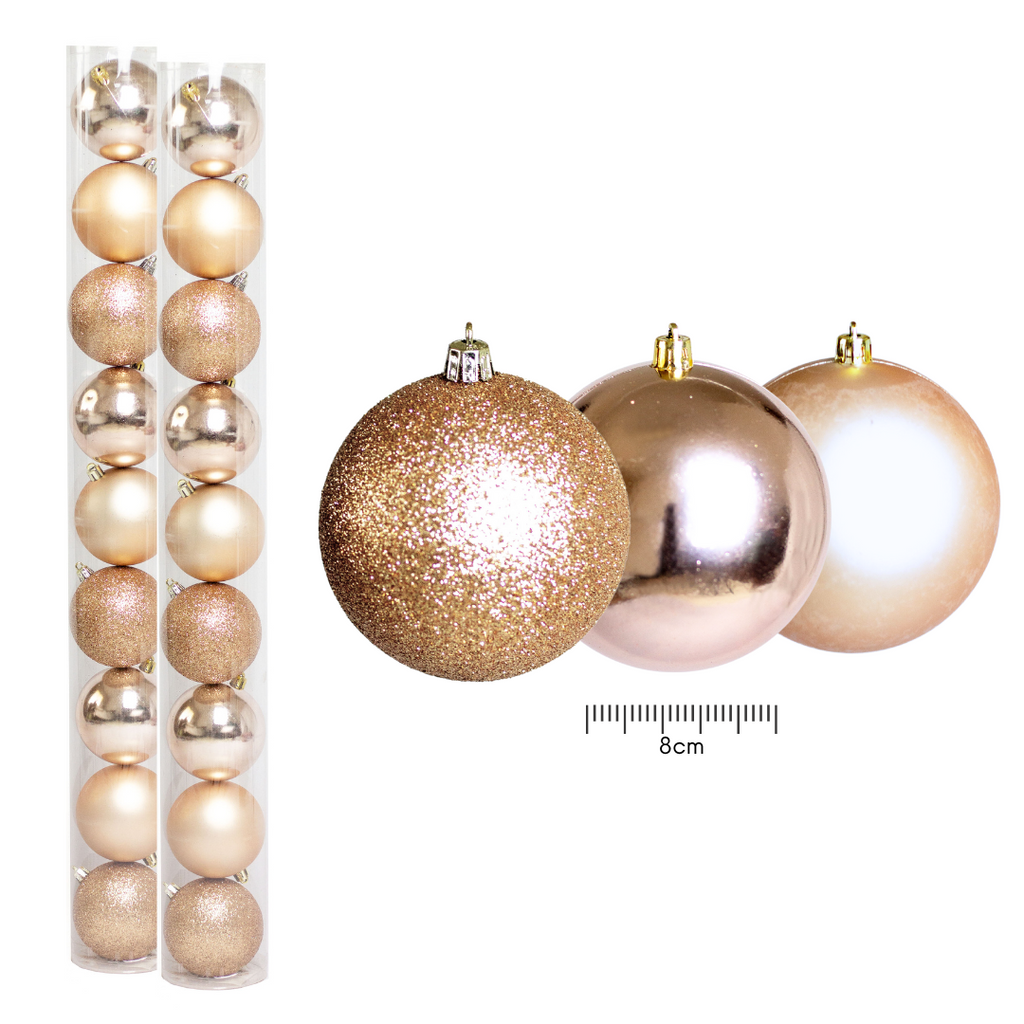 (Bhk00273Chg) Esferas Navideñas De 8Cm C/9Pcs, Champaña/Dorado
