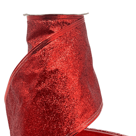 (Tch001454R) Liston navideño Escarchado Alambre 10Cm 9M rojo