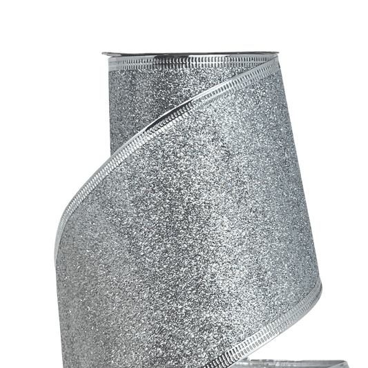 (Tch001454S) Liston navideño Escarchado Alambre 10Cm 9M plata