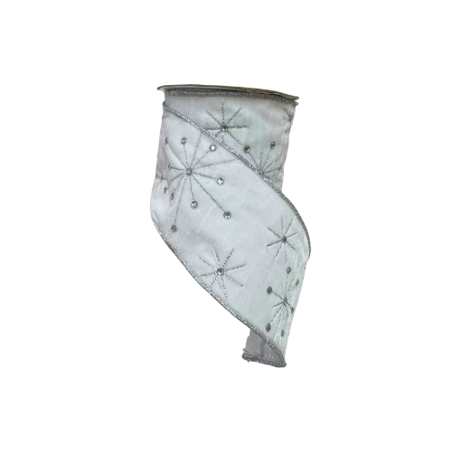 Liston Terciopelo Destellos 10 Cm 10 Yd Blanco