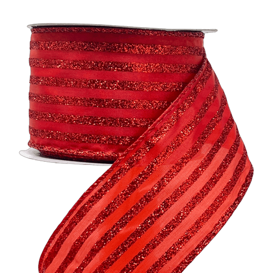 (Tch01507R) Liston navideño Lineas Escarchadas 6Cm 9M rojo