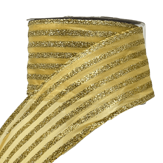 (Tch01507G) Liston navideño Lineas Escarchadas 6Cm 9M oro