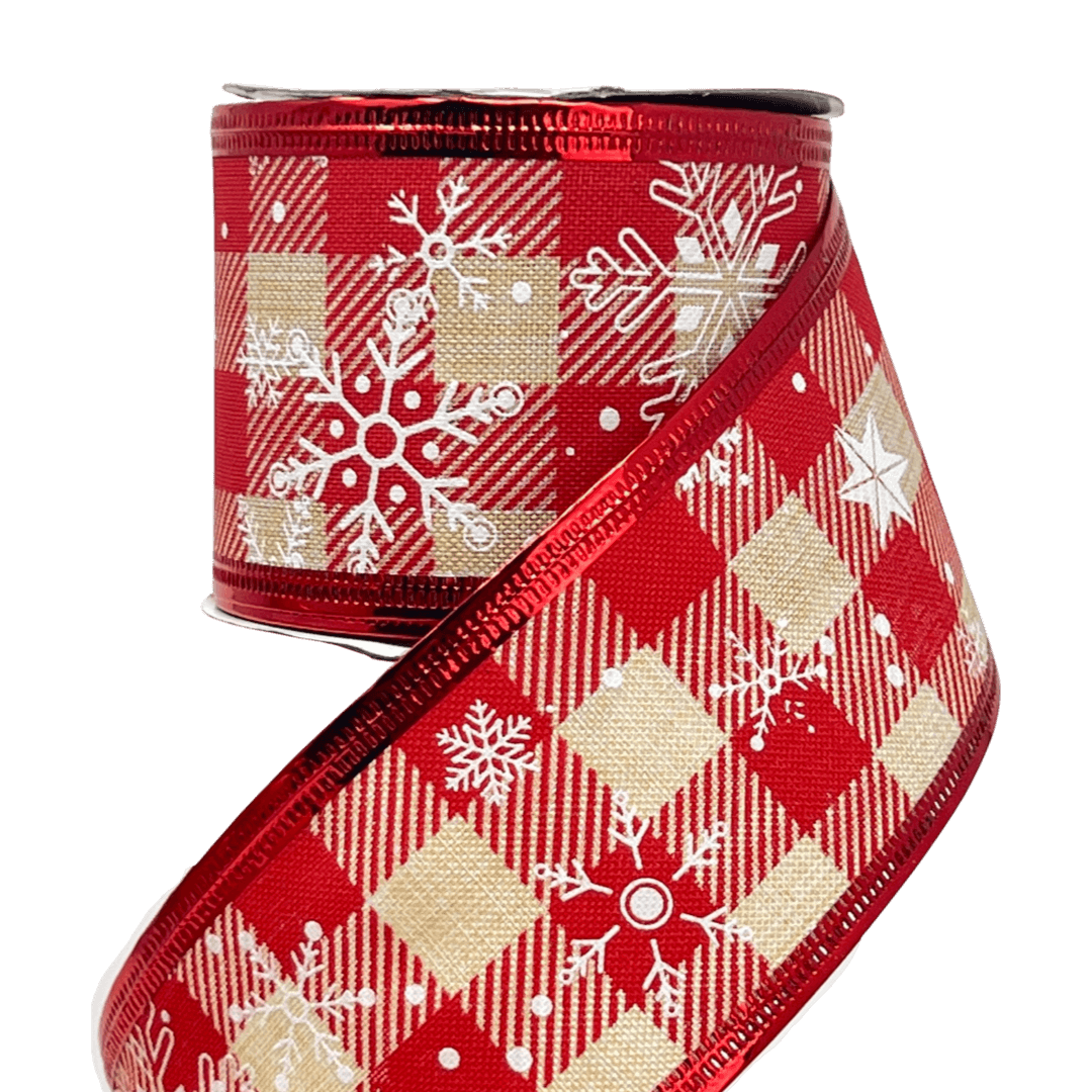 (Tch01535R) Liston navideño copos 6Cm 9M rojo