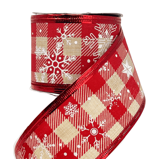 (Tch01535R) Liston navideño copos 6Cm 9M rojo