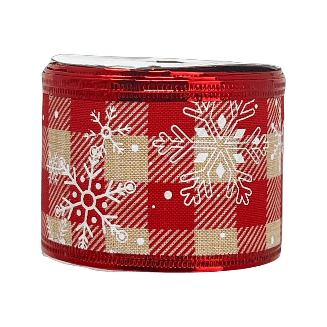 (Tch01535R) Liston navideño copos 6Cm 9M rojo