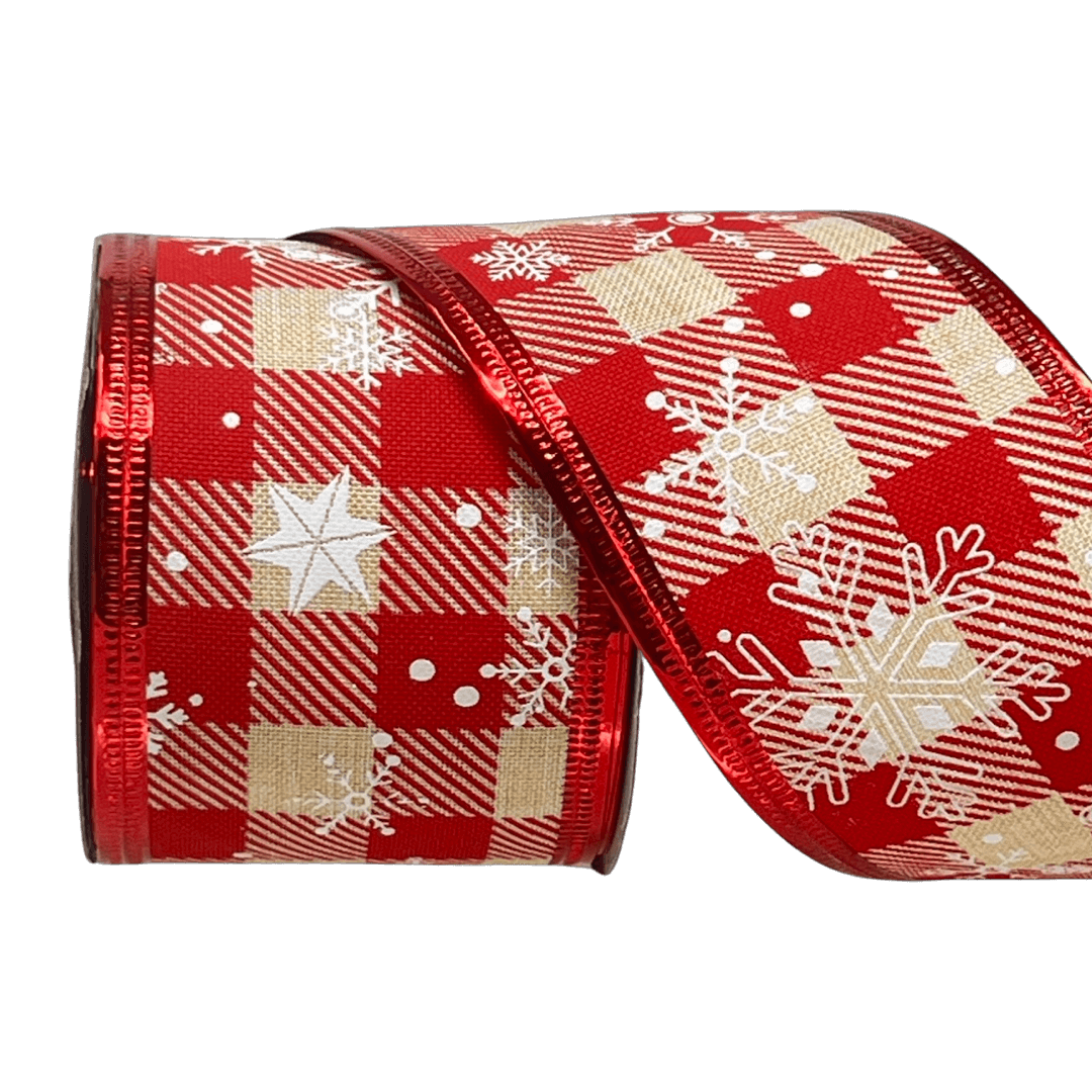 (Tch01535R) Liston navideño copos 6Cm 9M rojo