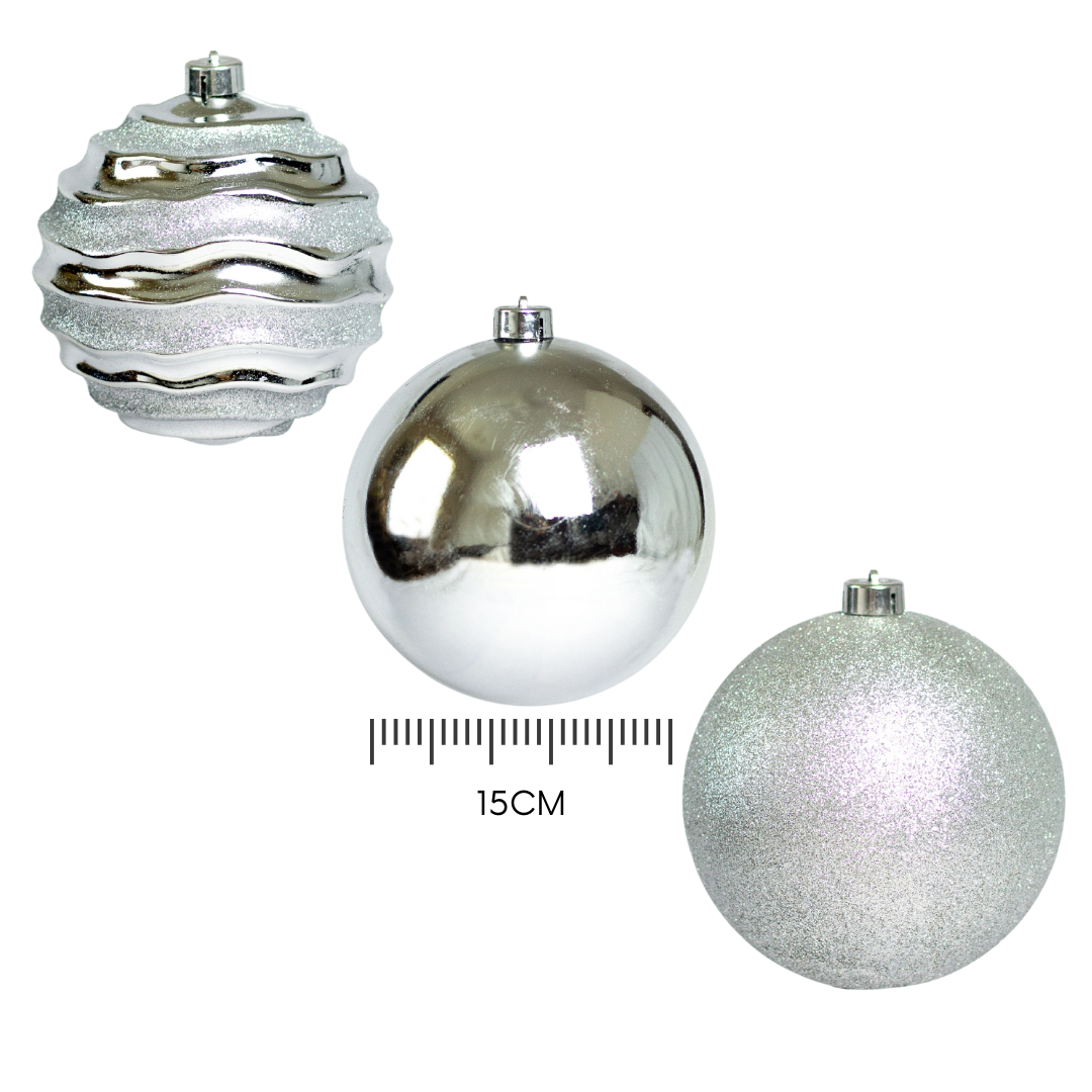 (BHK00226S(S)) Esferas Navideñas de 15CM C/3PZ Plata