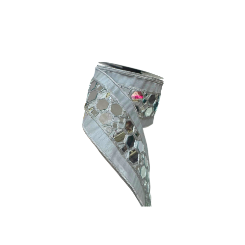 Liston Navideño Plata con Espejos 4 Pulg 10 Yds