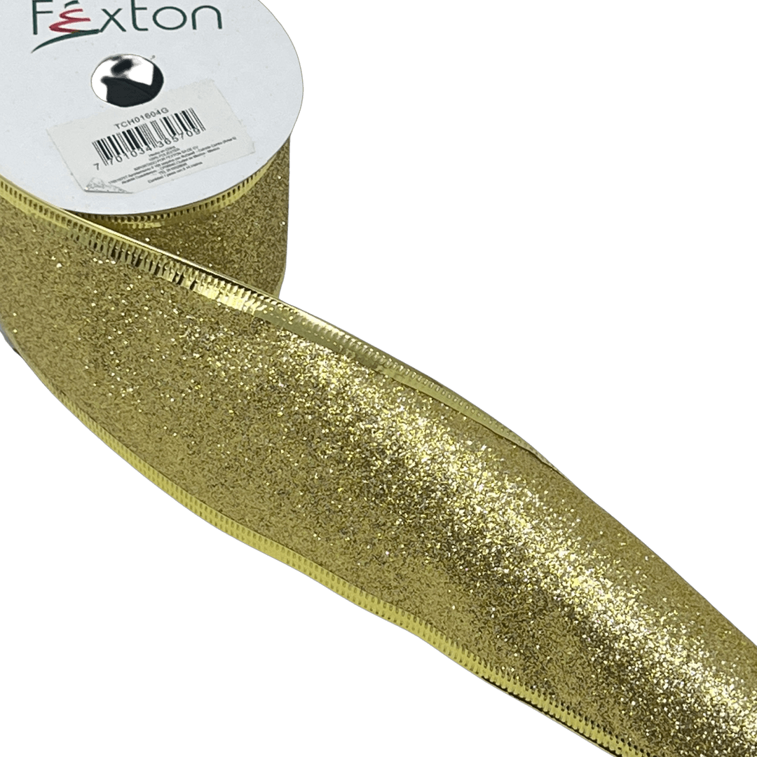 (Tch01604G) Liston navideño Escarchado  6Cm 9M oro