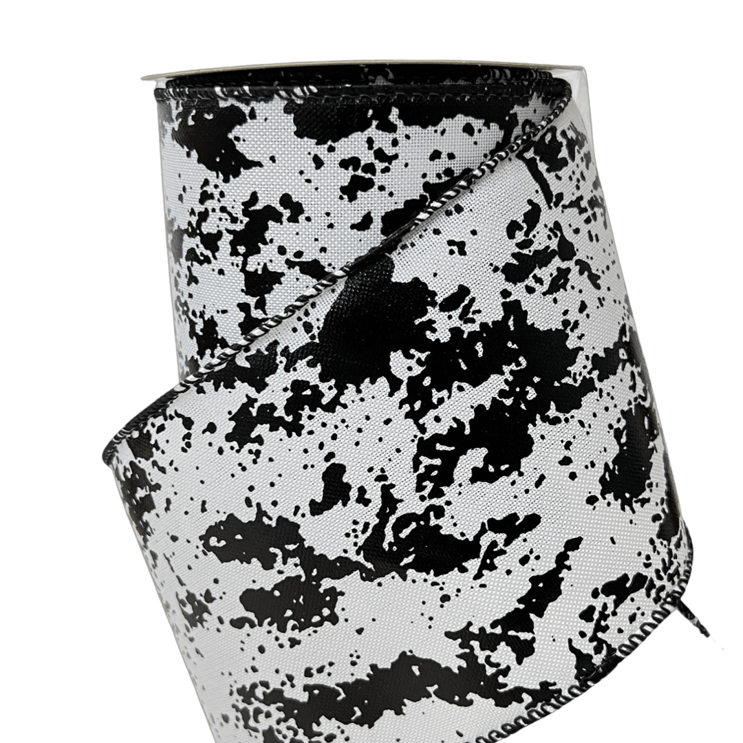 (2324) Liston navideño ancho 10cm 9m blanco con foil negro