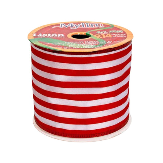 (2769) liston rayado rojo/negro 10 cm 9 m