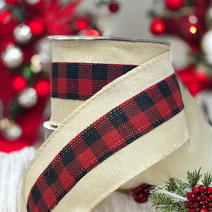 (Tch01523WR) Liston navideño Yute Escoces 6Cm 9M rojo