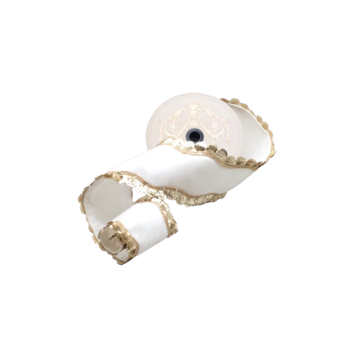 Liston Terciopelo Lentejuela Oro 10 Cm 5 Yds Blanco