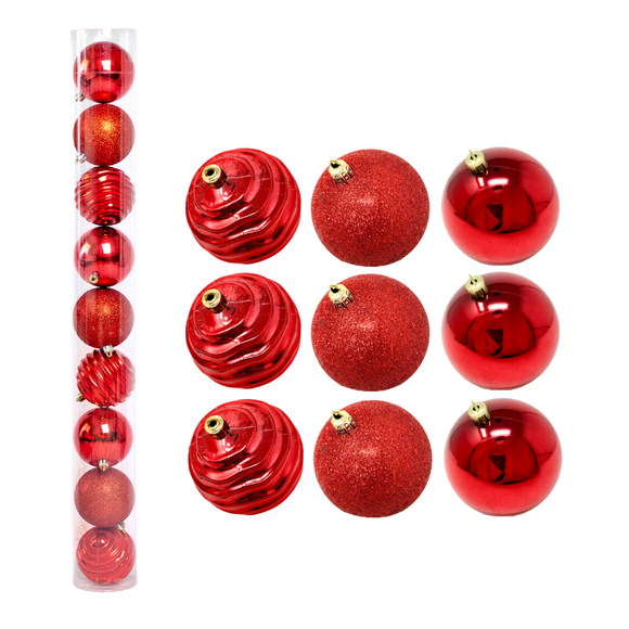 (Bhk01004R) Paq. De Esferas navideñas De 8Cm C/9Pcs, Rojo