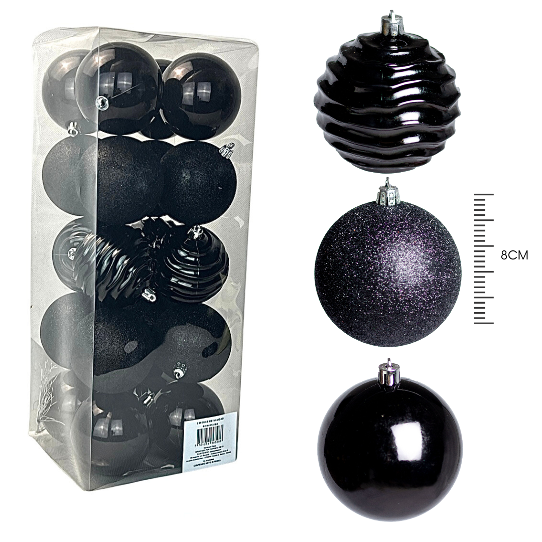 (Bhk01121Bk) Esfera Navideña Metálica 8Cm C/20 Negro