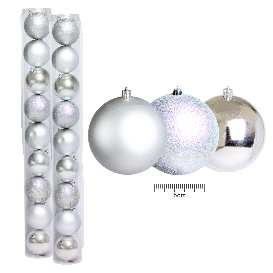 (Bhk00273S)Esferas Navideñas De 8Cm C/9Pcs, Plata