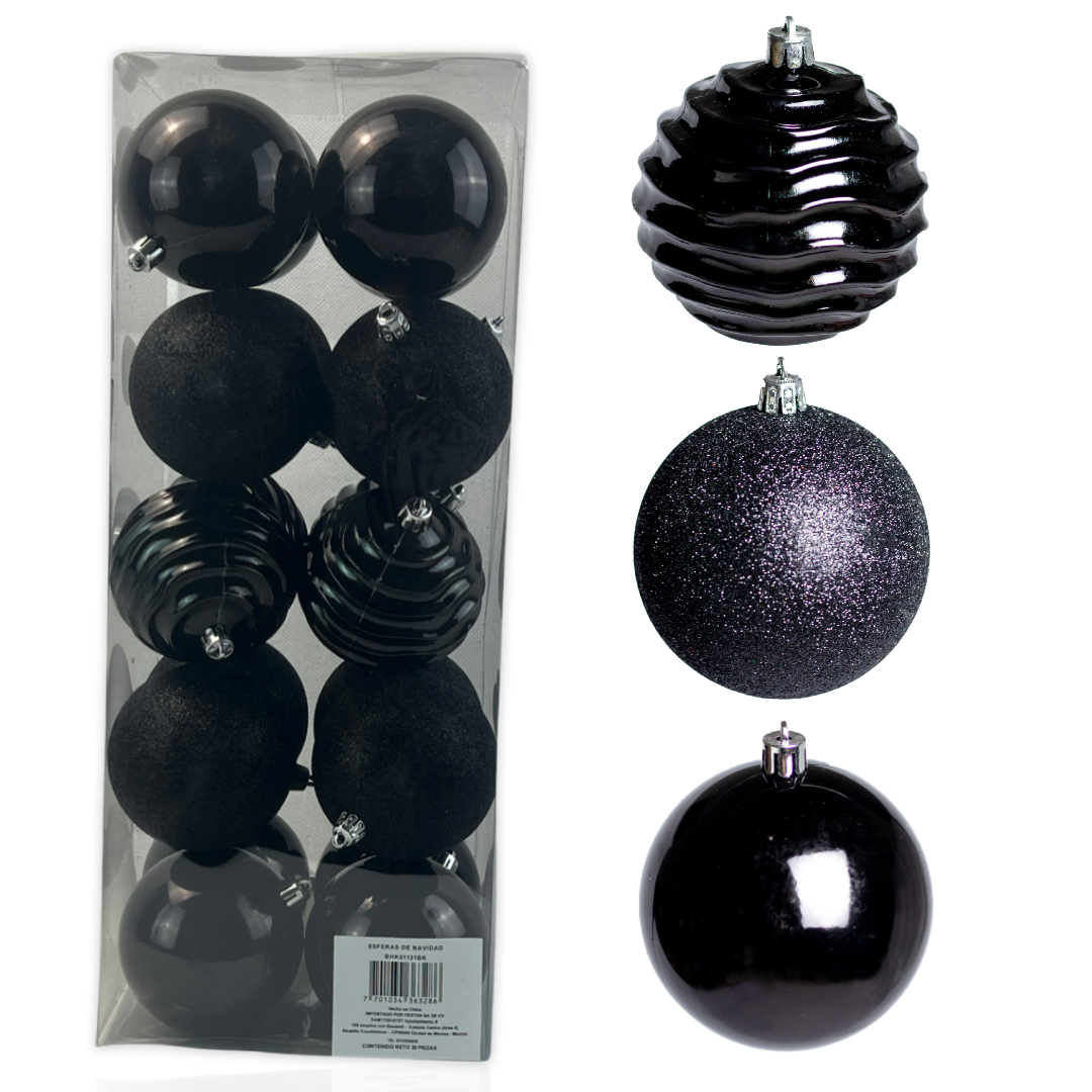 (Bhk01121Bk) Esfera Navideña Metálica 8Cm C/20 Negro
