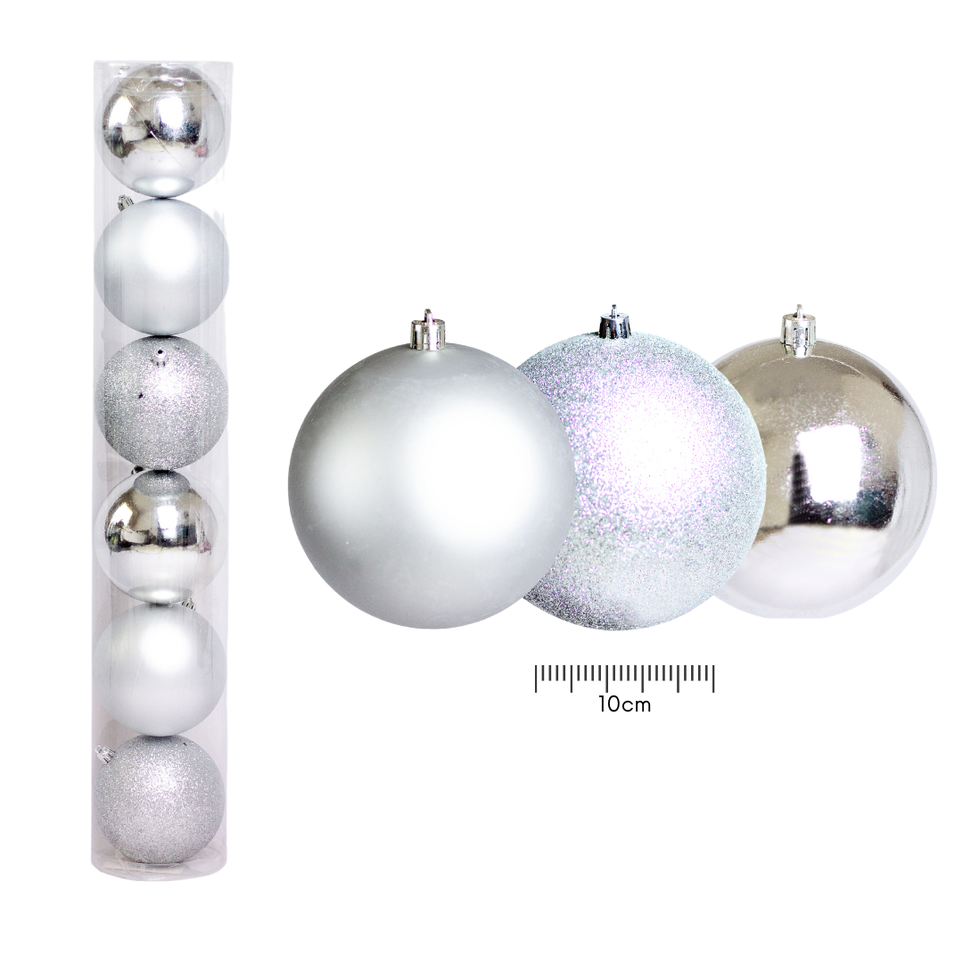 (Bhk00272S) Paq. De Esferas navideñas  De 10Cm C/6Pcs Plata