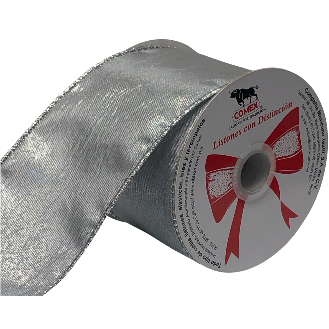 (9040) Liston Metalico Plateado 6.5 cm X 9 mts