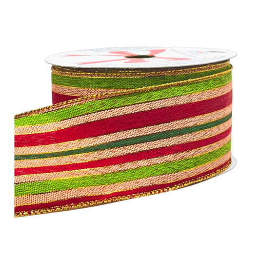 (9057) LISTON NAVIDEÑO RAYAS 6CM X 9M