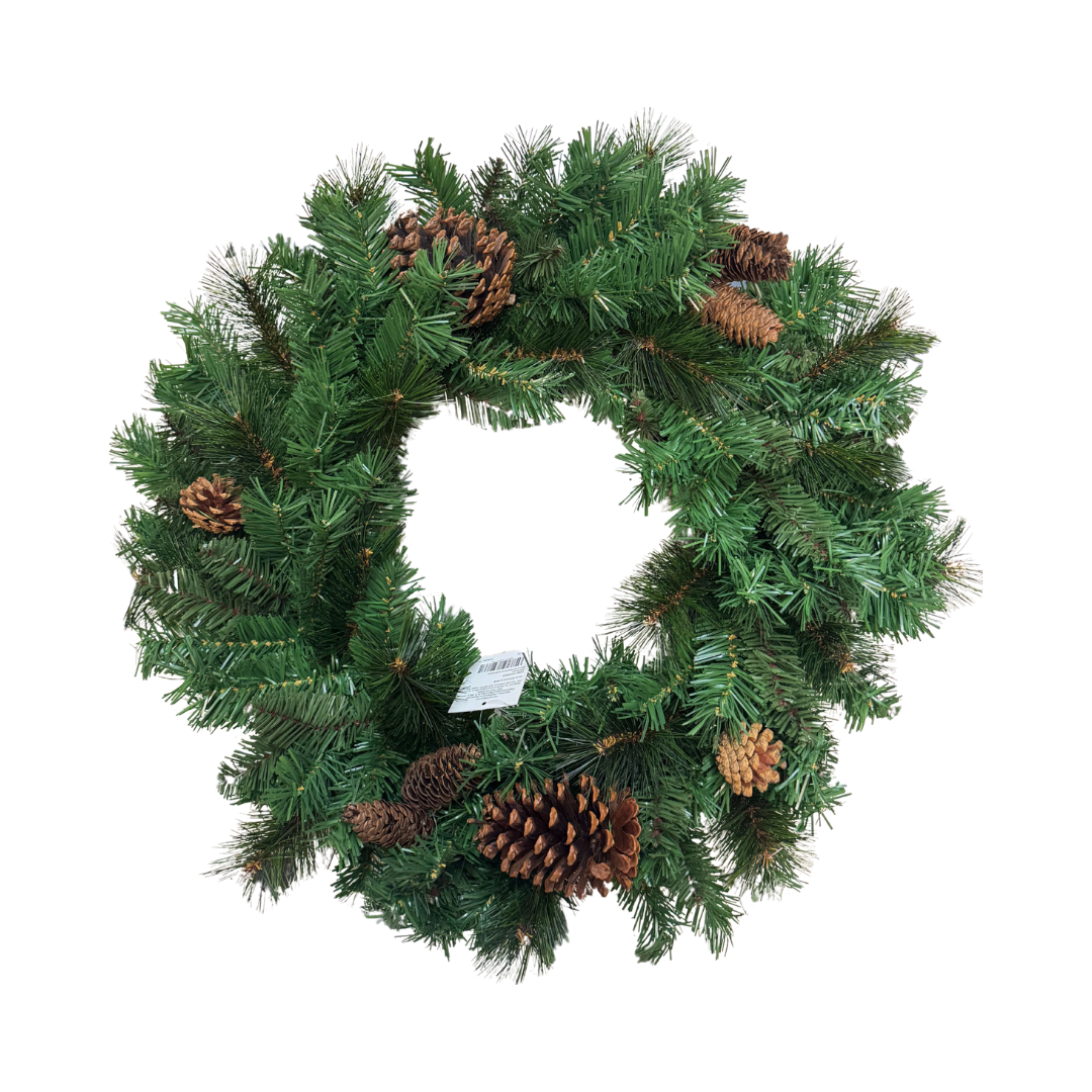 (ADV0269VD) Corona con piñas verde 60 cm