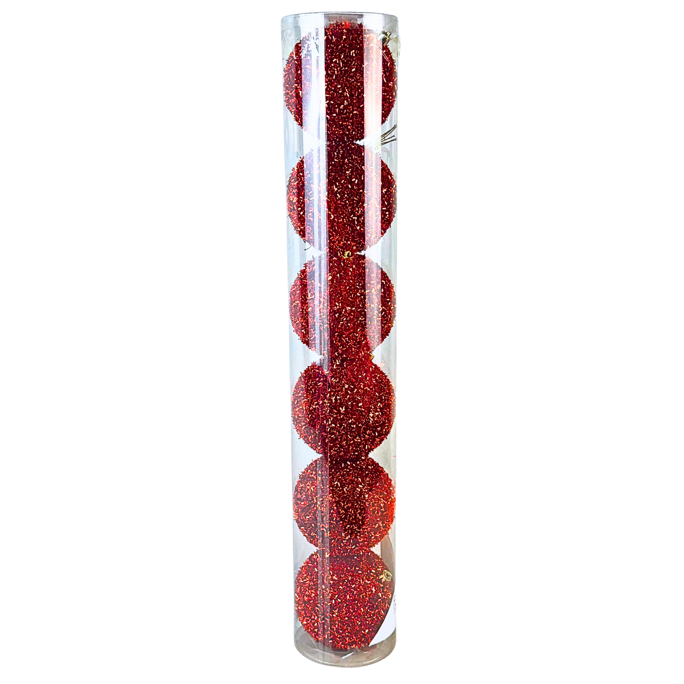 (BHK01211R) Tubo esfera tinsel rojo 10 cm c/6 pz