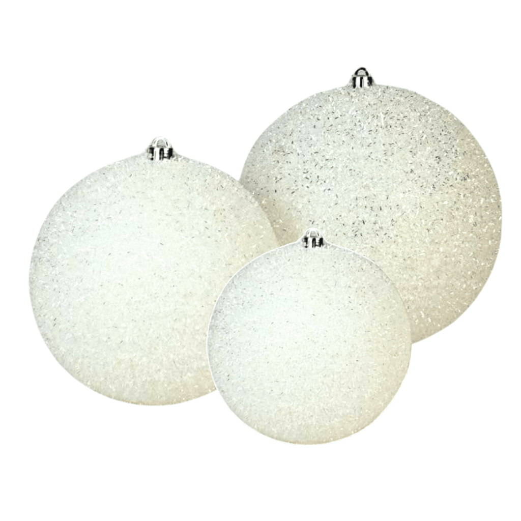 Esfera Tinsel Blanco, Medidas 15cm / 20 cm/25 cm