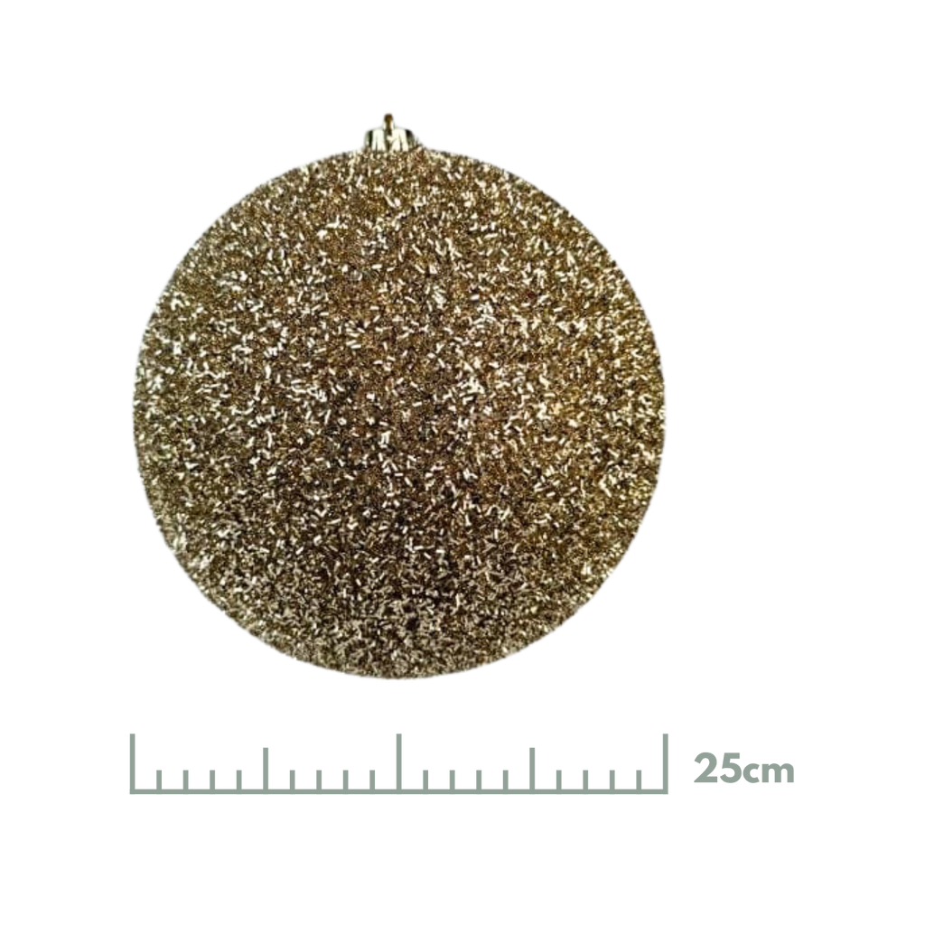Esfera Tinsel Champaña, Medidas 20 cm/25 cm