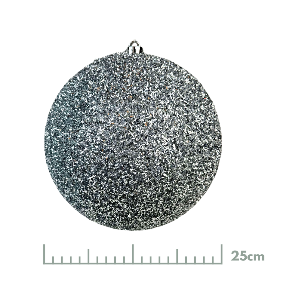 Esfera Tinsel Plata, Medidas 20 cm/25 cm